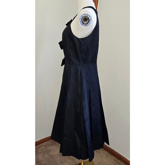David Meister Vtg 90s Retro Classic Black Taffeta Velvet Bow Black Midi Dress 8 - Picture 3 of 12